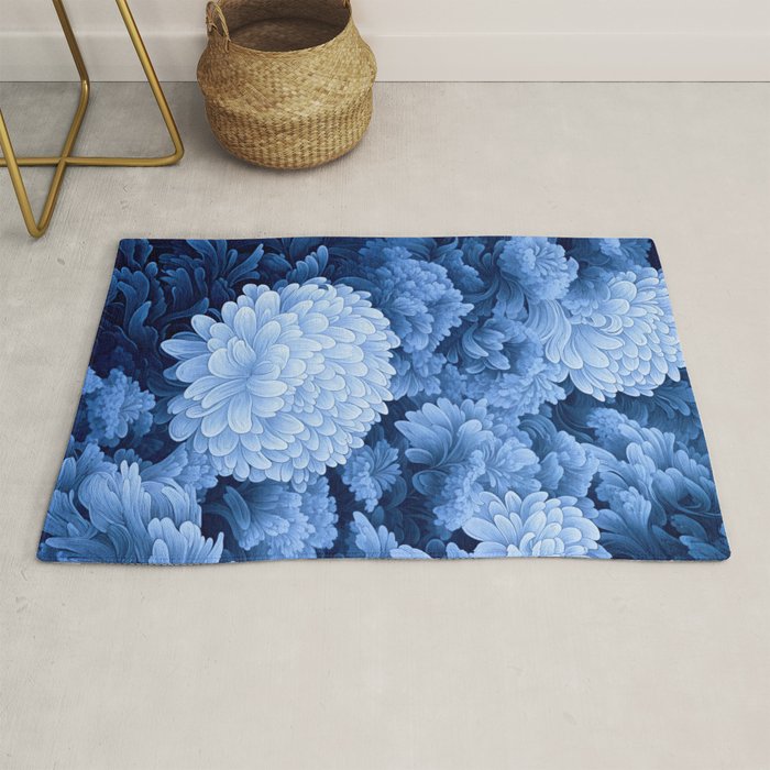 Floral Art Navy Blue Botanical Wall Art Maximalist Poster Dopamine Decor Flower Pattern Gift for Her Rug Gallery Image 1