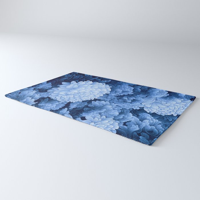 Floral Art Navy Blue Botanical Wall Art Maximalist Poster Dopamine Decor Flower Pattern Gift for Her Rug Gallery Image 3