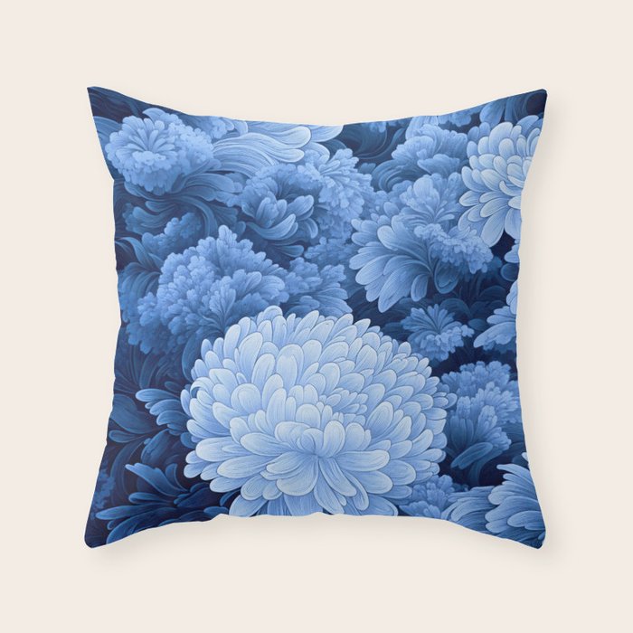 Floral Art Navy Blue Botanical Wall Art Maximalist Poster Dopamine Decor Flower Pattern Gift for Her Throw Pillow Gallery Image 1