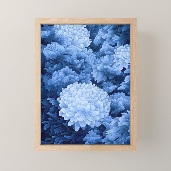 Floral Art Navy Blue Botanical Wall Art Maximalist Poster Dopamine Decor Flower Pattern Gift for Her Mini Art Print Gallery Image 1
