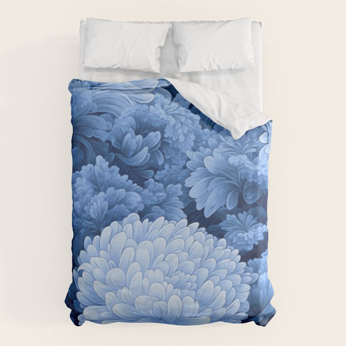 Floral Art Navy Blue Botanical Wall Art Maximalist Poster Dopamine Decor Flower Pattern Gift for Her Duvet Cover Gallery Image 6