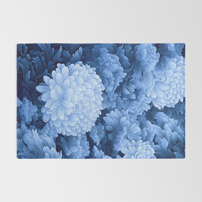 Floral Art Navy Blue Botanical Wall Art Maximalist Poster Dopamine Decor Flower Pattern Gift for Her Rug Gallery Image 2