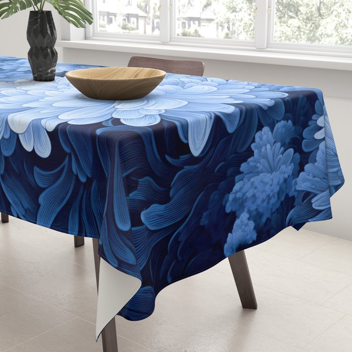 Floral Art Navy Blue Botanical Wall Art Maximalist Poster Dopamine Decor Flower Pattern Gift for Her Tablecloth Gallery Image 3