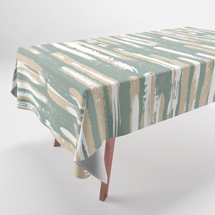 Colorful Stripes, Green and Beige, Abstract Art Tablecloth Gallery Image 1