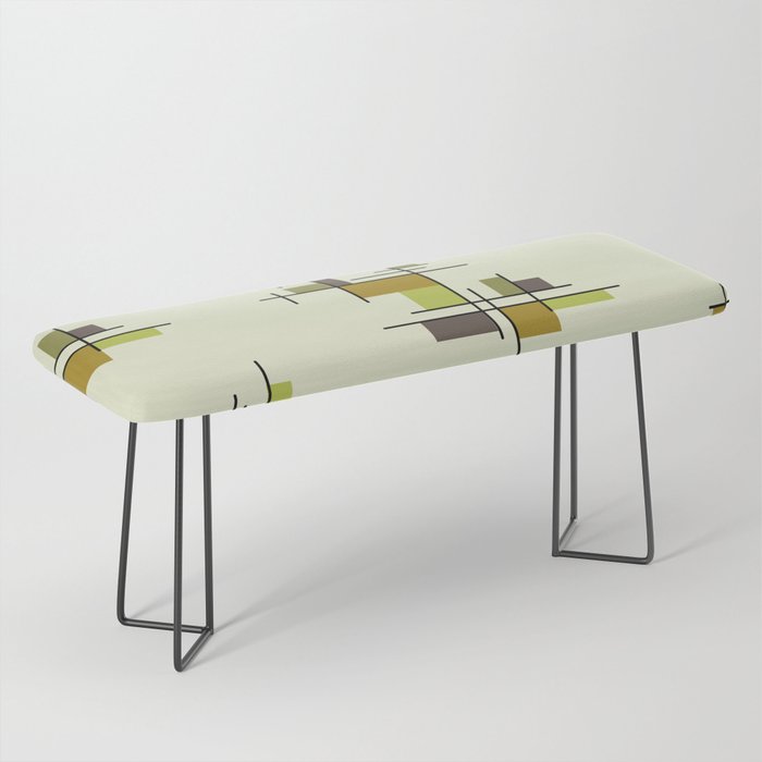 Mid Century Modern Geometric Chartreuse Bench Gallery Image 1