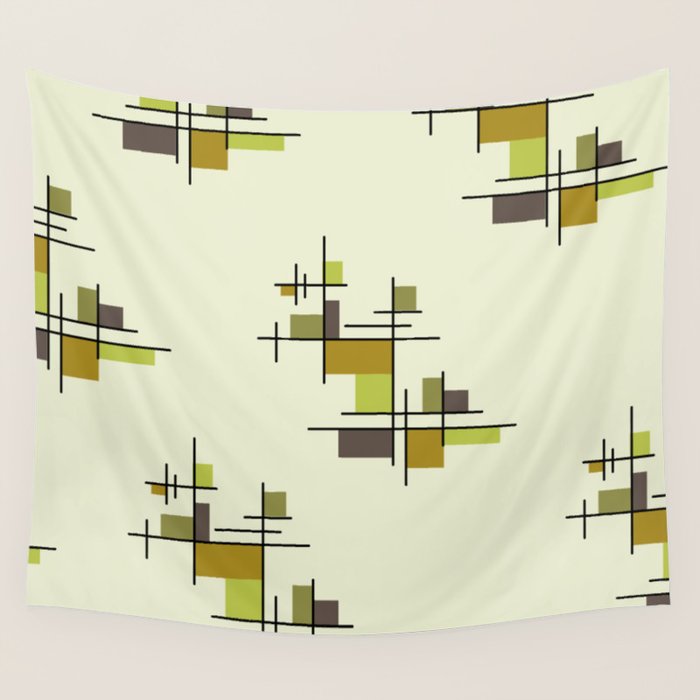 Mid Century Modern Geometric Chartreuse Wall Tapestry Gallery Image 1