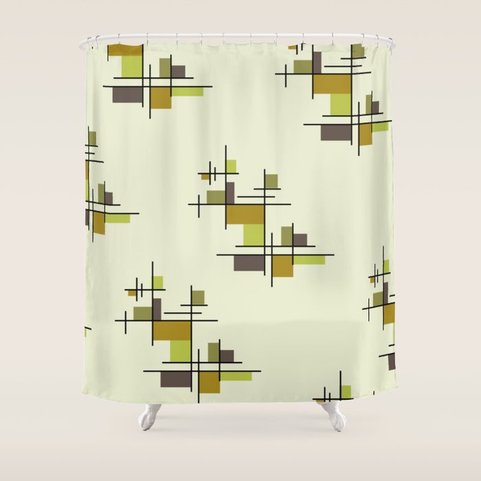 Mid Century Modern Geometric Chartreuse Shower Curtain Gallery Image 1