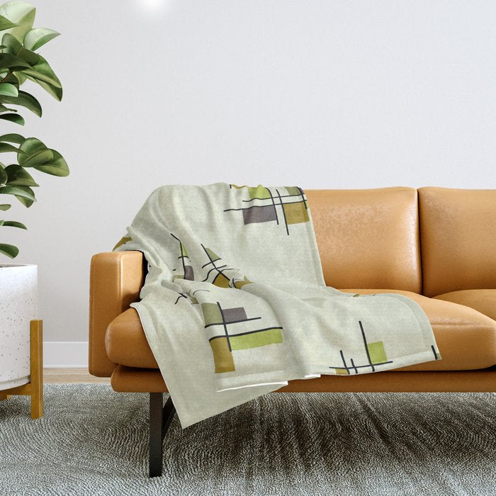 Mid Century Modern Geometric Chartreuse Throw Blanket Gallery Image 1