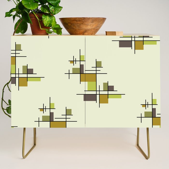 Mid Century Modern Geometric Chartreuse Credenza Gallery Image 1