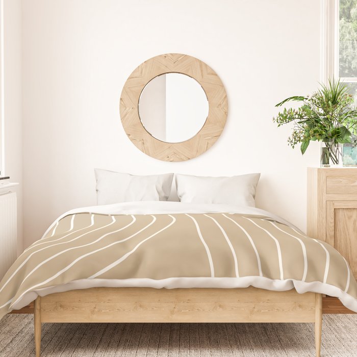 Minimal Line Curvature LXXXV Neutral Tan Mid Century Modern Arch Abstract Duvet Cover Gallery Image 3