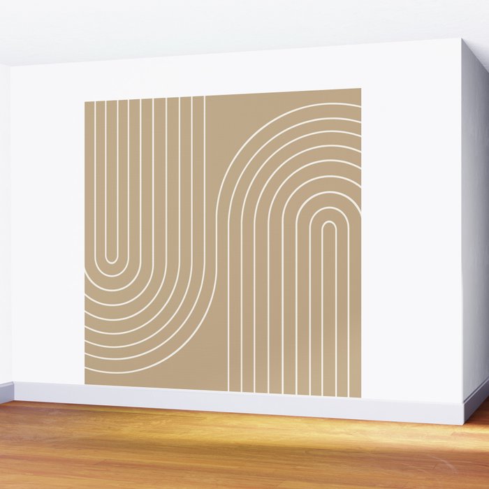 Minimal Line Curvature LXXXV Neutral Tan Mid Century Modern Arch Abstract Wall Mural Gallery Image 2