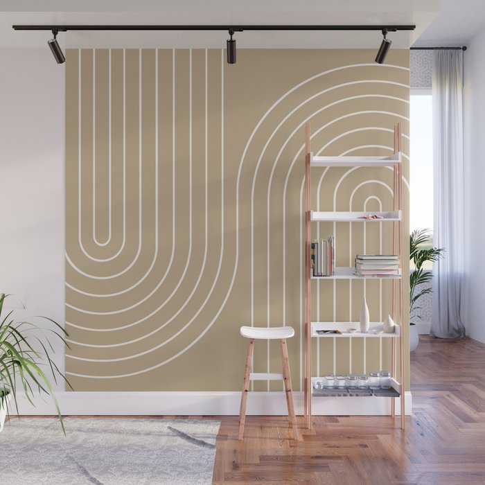 Minimal Line Curvature LXXXV Neutral Tan Mid Century Modern Arch Abstract Wall Mural Gallery Image 1