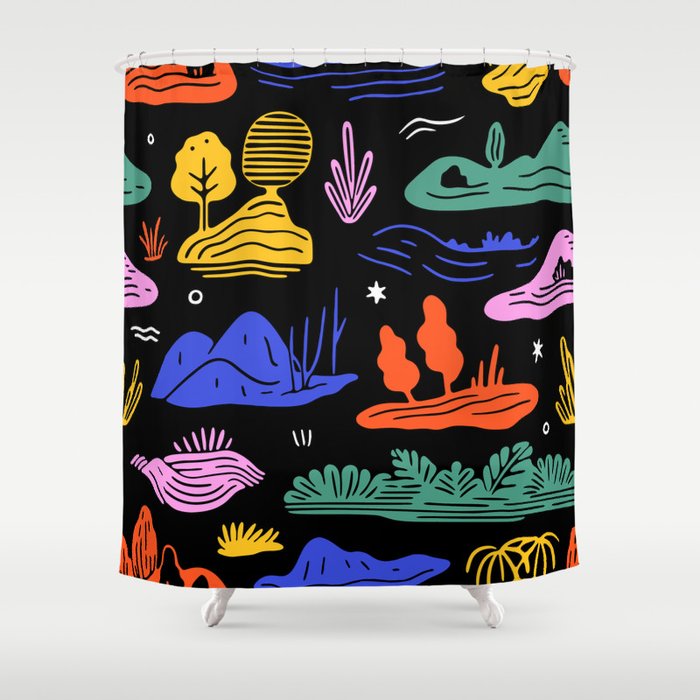 Colorful nature landscape doodle pattern Shower Curtain Gallery Image 1