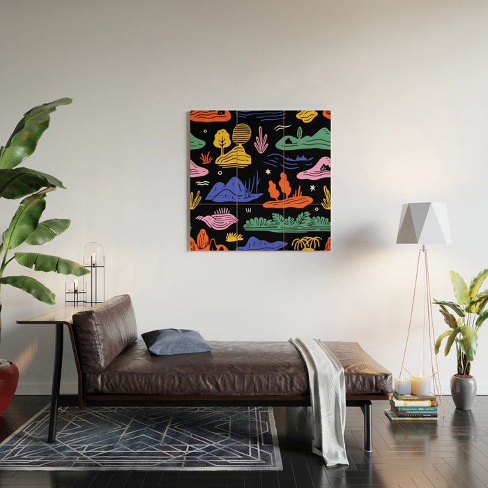Colorful nature landscape doodle pattern Wood Wall Art Gallery Image 2