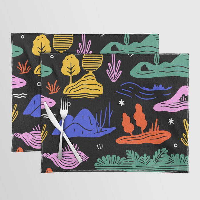 Colorful nature landscape doodle pattern Placemat Gallery Image 1