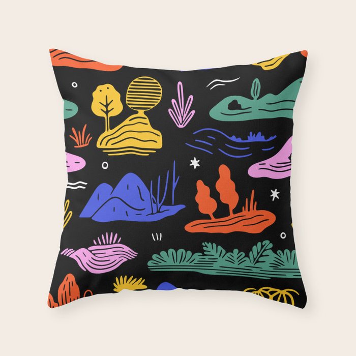 Colorful nature landscape doodle pattern Throw Pillow Gallery Image 6