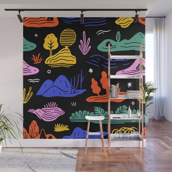Colorful nature landscape doodle pattern Wall Mural Gallery Image 1