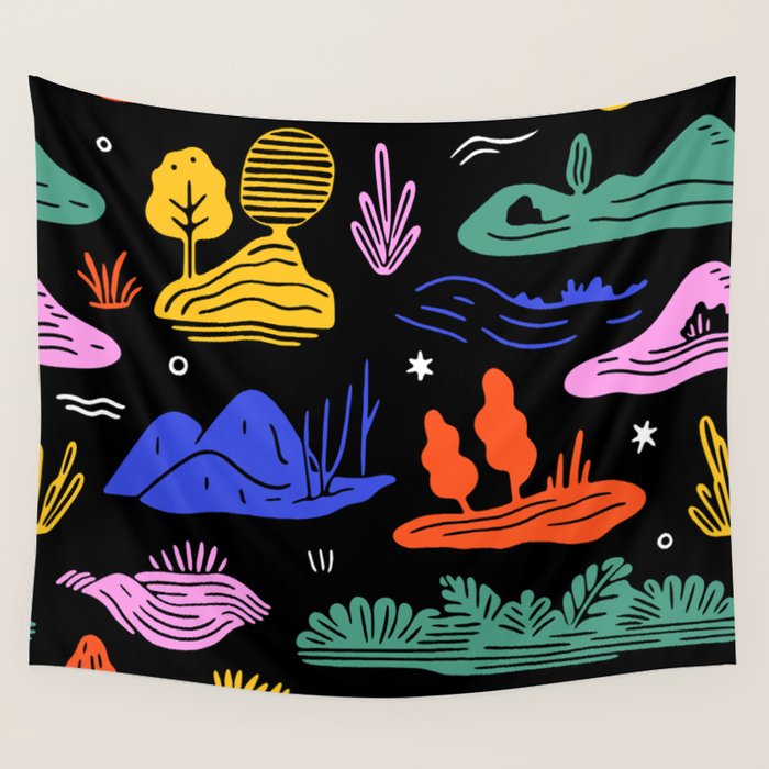 Colorful nature landscape doodle pattern Wall Tapestry Gallery Image 4
