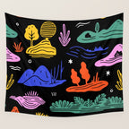 Colorful nature landscape doodle pattern Wall Tapestry Gallery Image 4