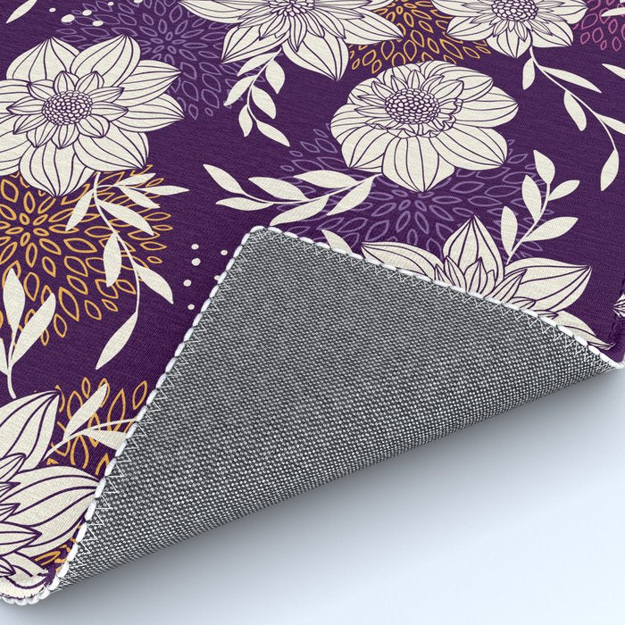 Dahlia Flowers Pattern - Purple and Yellow Rug Gallery Image 4