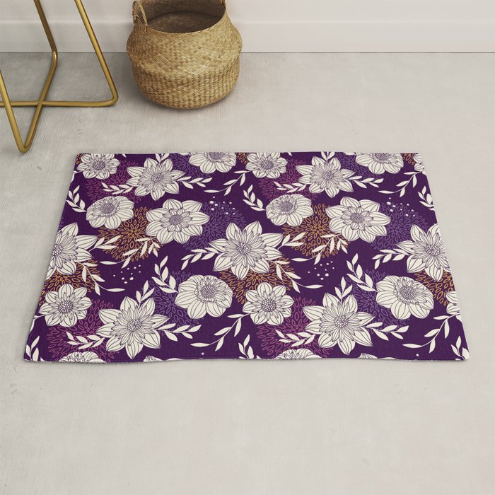 Dahlia Flowers Pattern - Purple and Yellow Rug Gallery Image 1