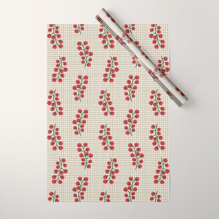 Cherry Tomato Plaid Farmers Market Wrapping Paper Gallery Image 1