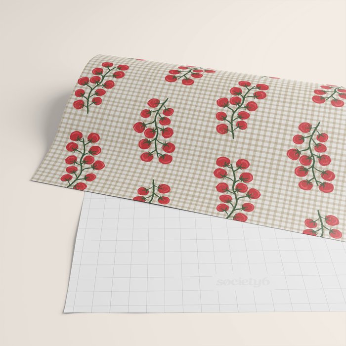 Cherry Tomato Plaid Farmers Market Wrapping Paper Gallery Image 2
