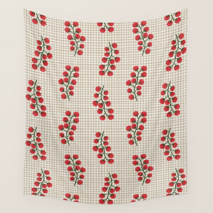 Cherry Tomato Plaid Farmers Market Wall Tapestry Gallery Image 1
