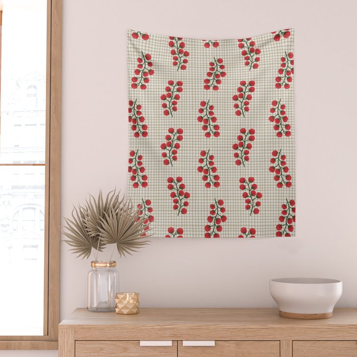 Cherry Tomato Plaid Farmers Market Wall Tapestry Gallery Image 2