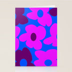 Large Pink and Purple Retro Flowers Blue Background #decor #society6 #buyart Stationery Card Gallery Image 2