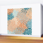 Festive, Floral Prints, Blooms, Orange, Teal Wall Mural Gallery Image 2