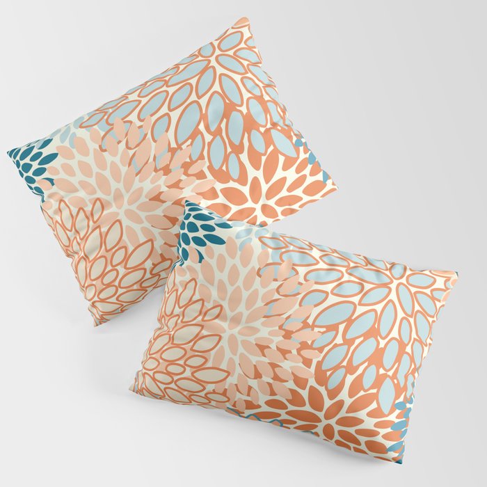 Festive, Floral Prints, Blooms, Orange, Teal Pillow Sham Gallery Image 3