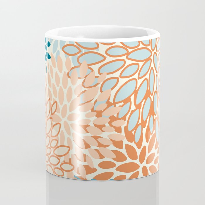 Festive, Floral Prints, Blooms, Orange, Teal Coffee Mug Gallery Image 4