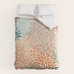 Festive, Floral Prints, Blooms, Orange, Teal Comforter Gallery Image 6