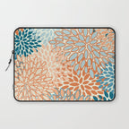 Festive, Floral Prints, Blooms, Orange, Teal Laptop Sleeve Gallery Image 1