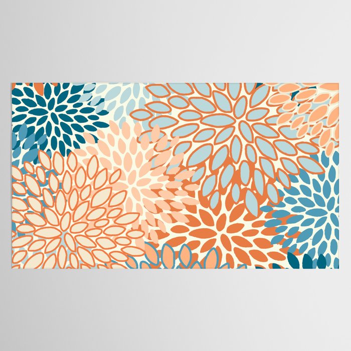 Festive, Floral Prints, Blooms, Orange, Teal Tablecloth Gallery Image 2