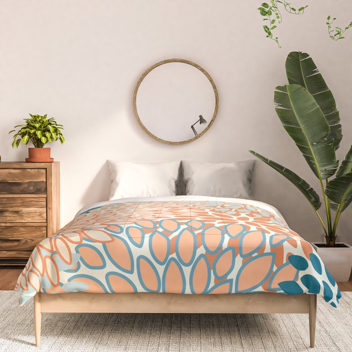 Festive, Floral Prints, Blooms, Orange, Teal Comforter Gallery Image 3
