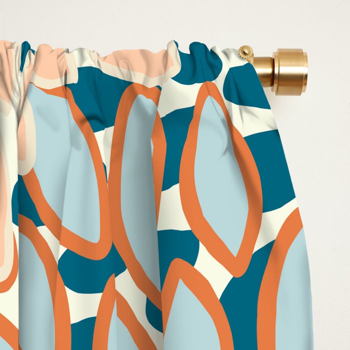 Festive, Floral Prints, Blooms, Orange, Teal Window Curtain Gallery Image 2