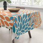 Festive, Floral Prints, Blooms, Orange, Teal Tablecloth Gallery Image 3