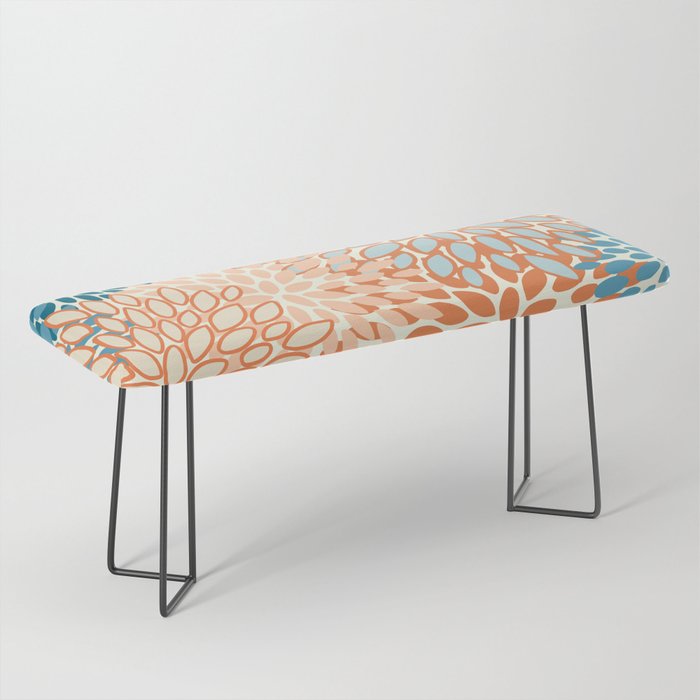 Festive, Floral Prints, Blooms, Orange, Teal Bench Gallery Image 1