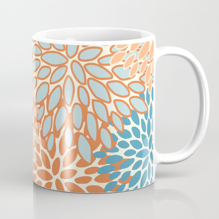 Festive, Floral Prints, Blooms, Orange, Teal Coffee Mug Gallery Image 1