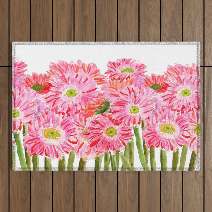 Pink Gerbera Daisy watercolor Outdoor Rug Gallery Image 1