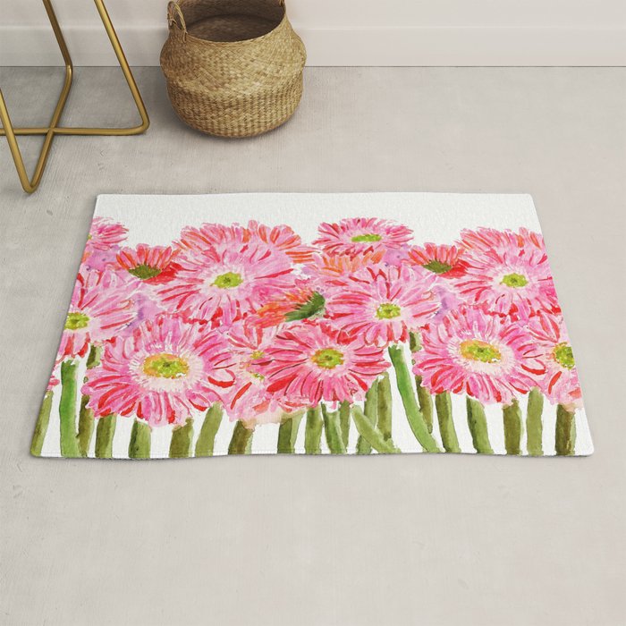 Pink Gerbera Daisy watercolor Rug Gallery Image 1