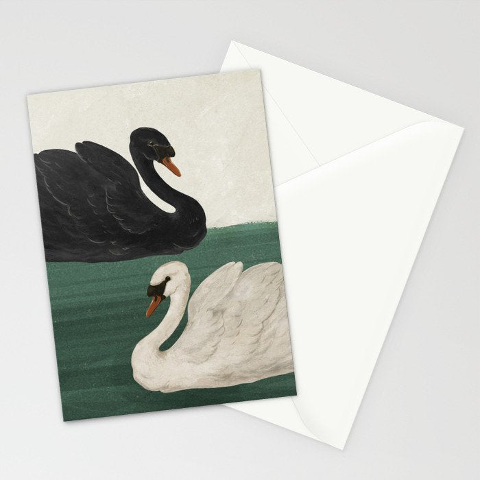 Black Swan White Swan Stationery Card Gallery Image 2