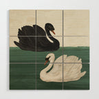 Black Swan White Swan Wood Wall Art Gallery Image 1