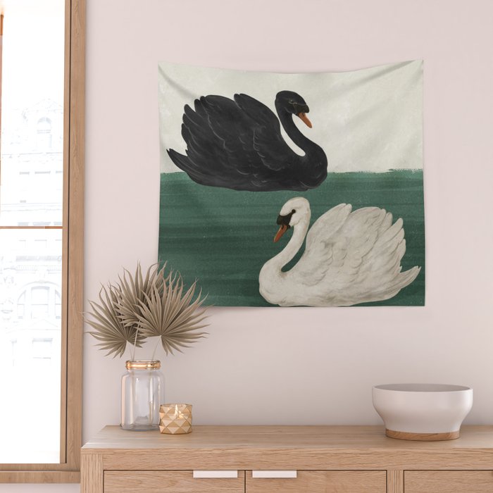 Black Swan White Swan Wall Tapestry Gallery Image 2