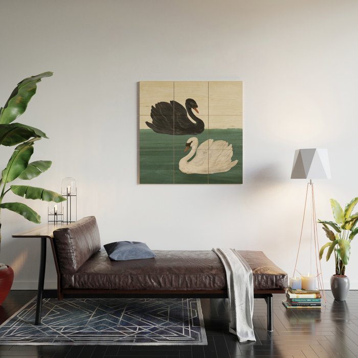 Black Swan White Swan Wood Wall Art Gallery Image 2