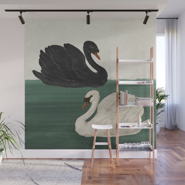 Black Swan White Swan Wall Mural Gallery Image 1