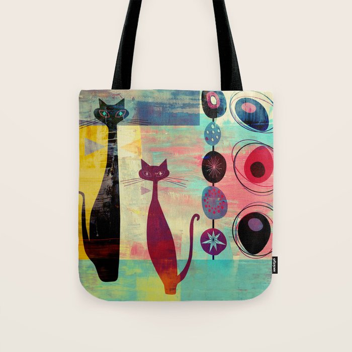 Mid-Century Modern 2 Cats - Graffiti Style Tote Bag Gallery Image 1