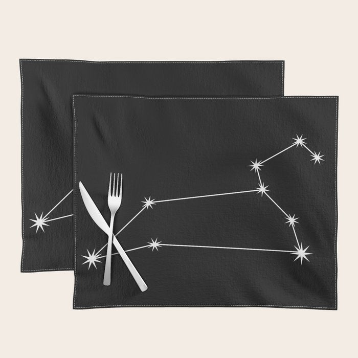 Leo Zodiac Star Constellation Line Art Black Placemat Gallery Image 1